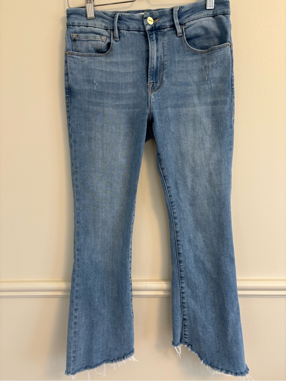 Frame Denim Light Blue Flare Jeans Le Crop Mini Boot